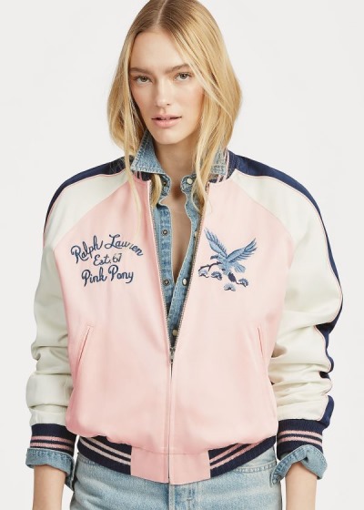 Dámské Bomber Bunda Ralph Lauren Pink Pony Satin - 95032-FIUB